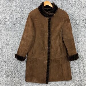 Clifford Michael Coat Womens Medium Brown Suede Lambskin Shearling Fur Lined